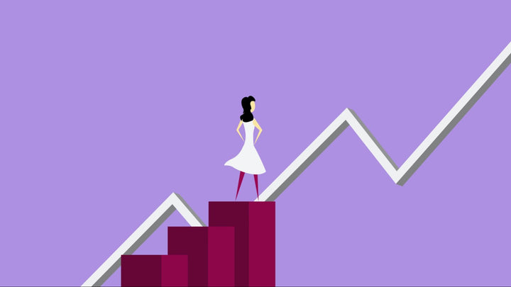 woman standing on graph illustration