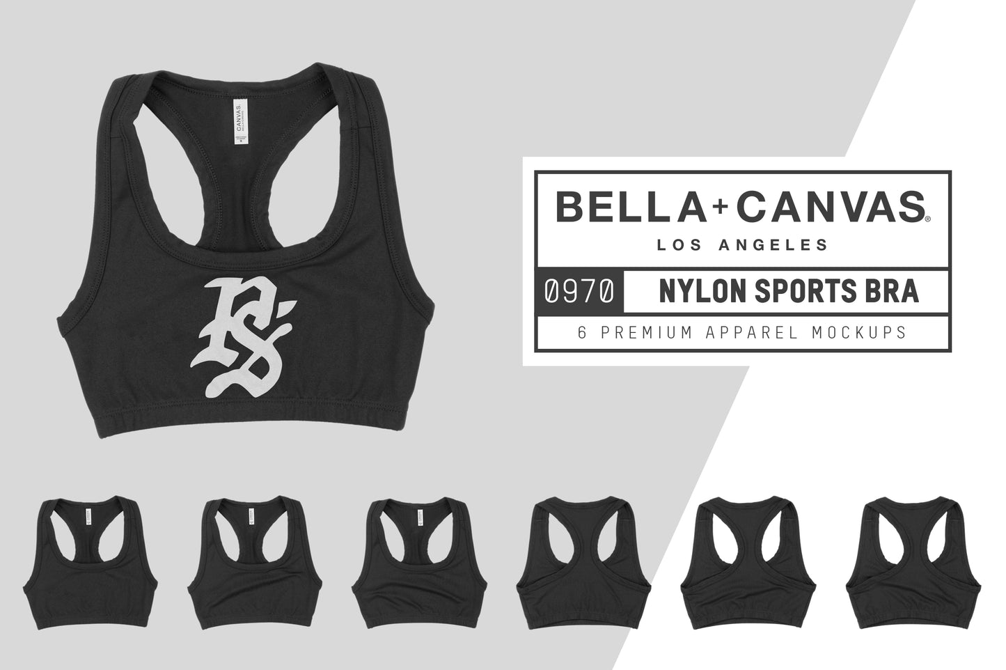 Bella + Canvas 0970 Women's Nylon Spandex Sports Bra Mockups