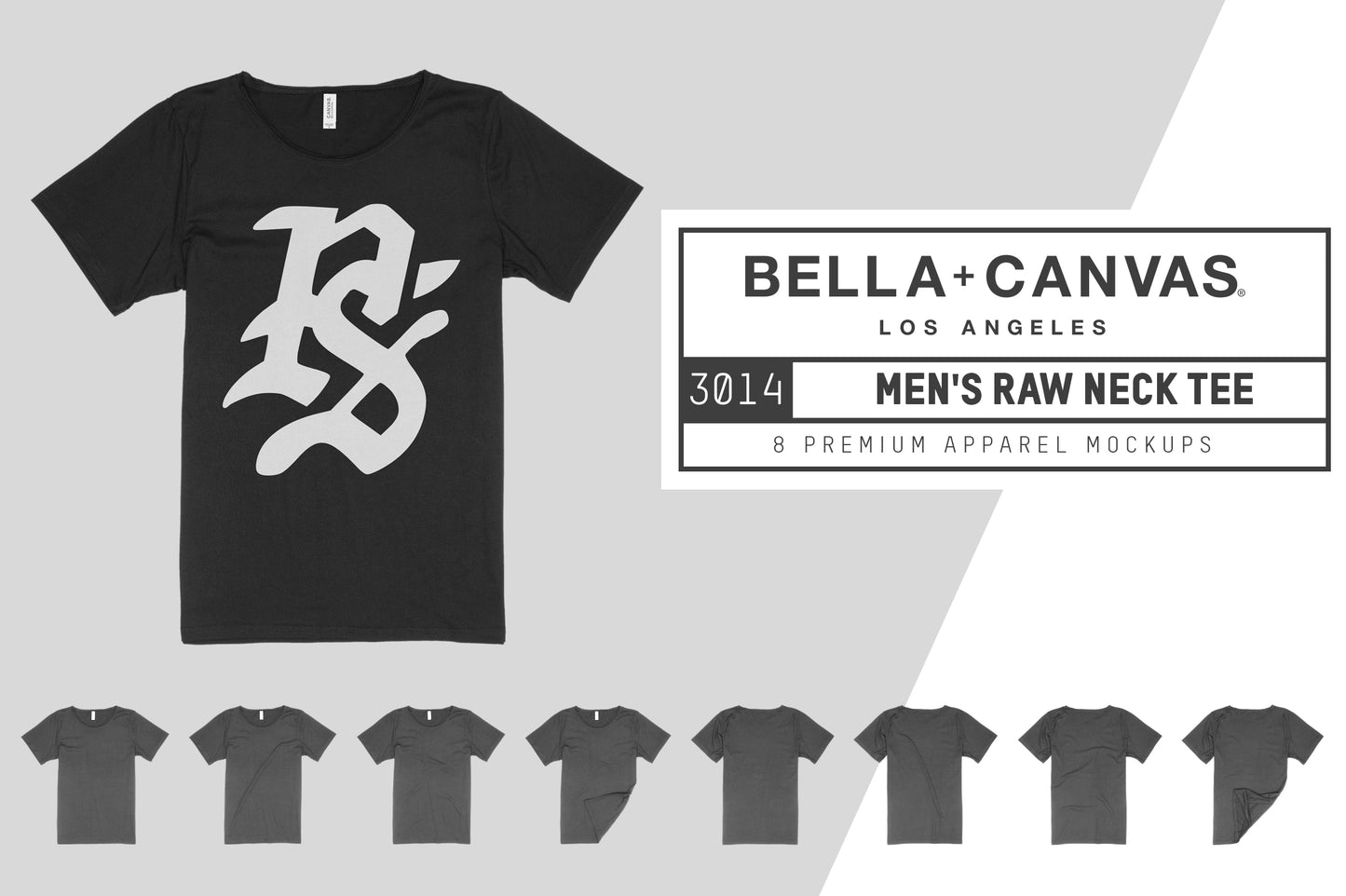 Bella + Canvas 3014 Men's Raw Neck T-Shirt Mockups