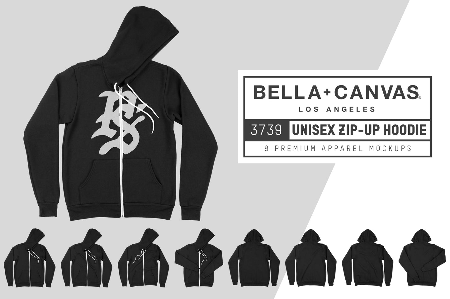 Bella + Canvas 3739 Zip-Up Hoodie Mockups