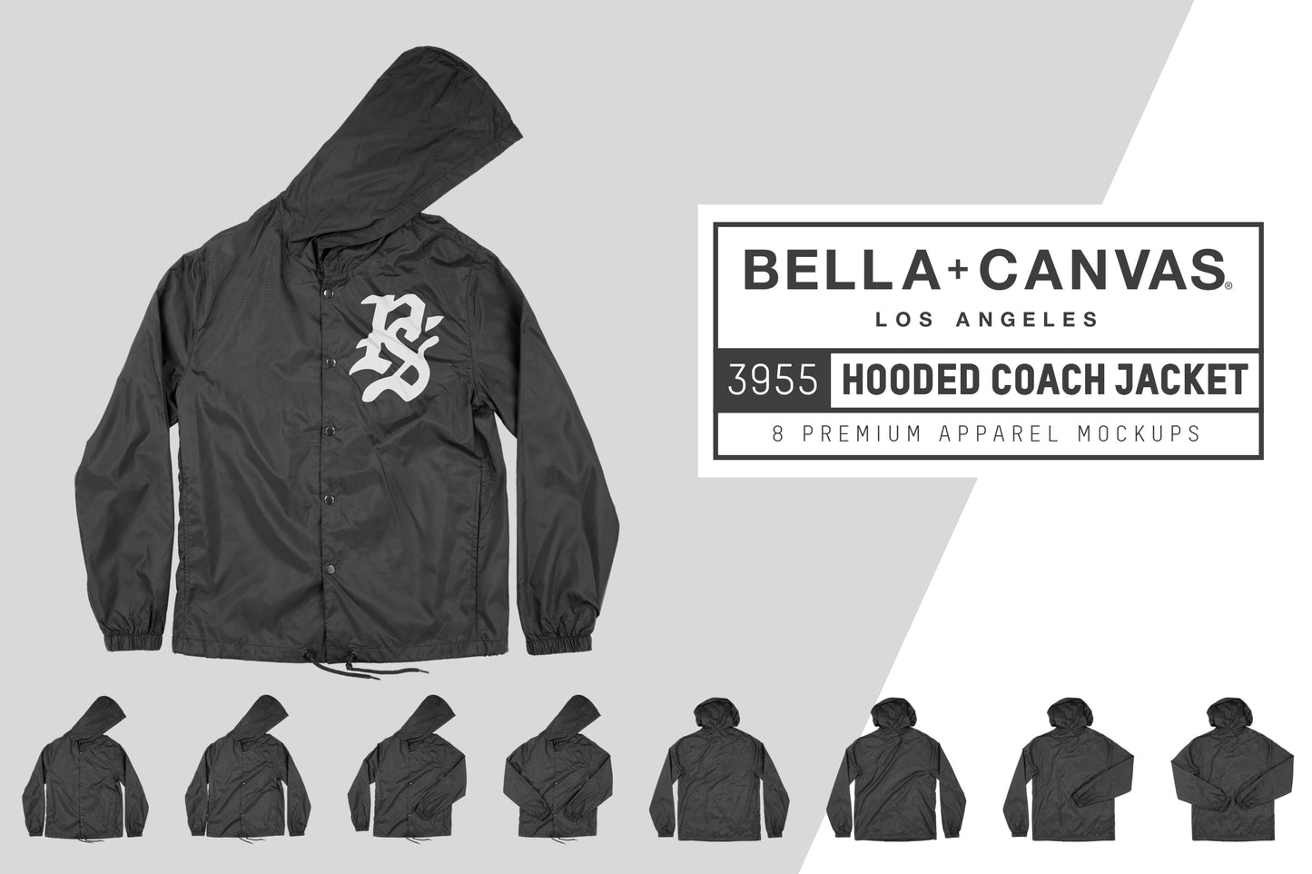 Bella + Canvas 3955 Hooded Coach's Jacket Mockups