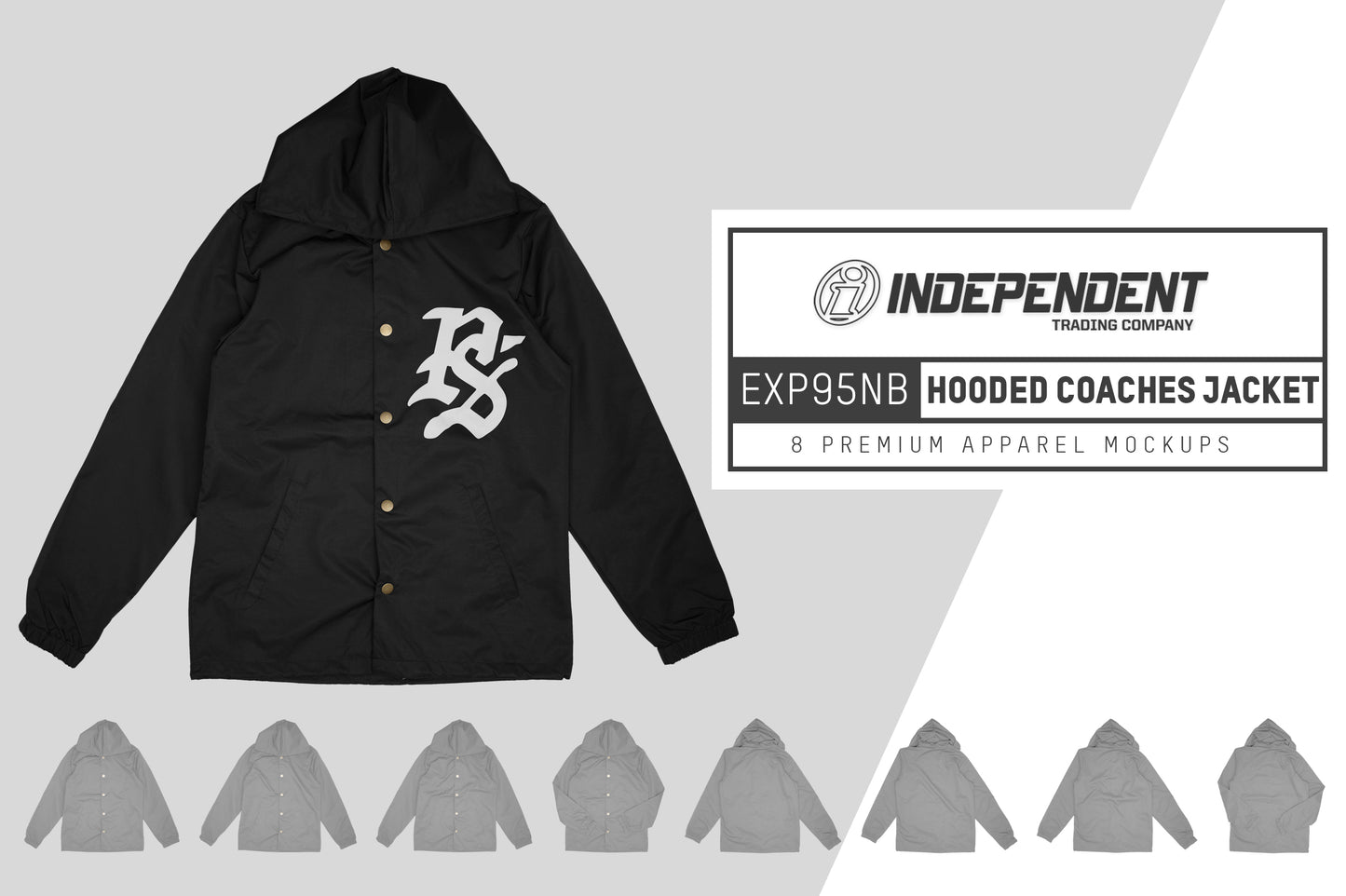 Independent EXP95NB Hooded Coaches Jacket Mockups