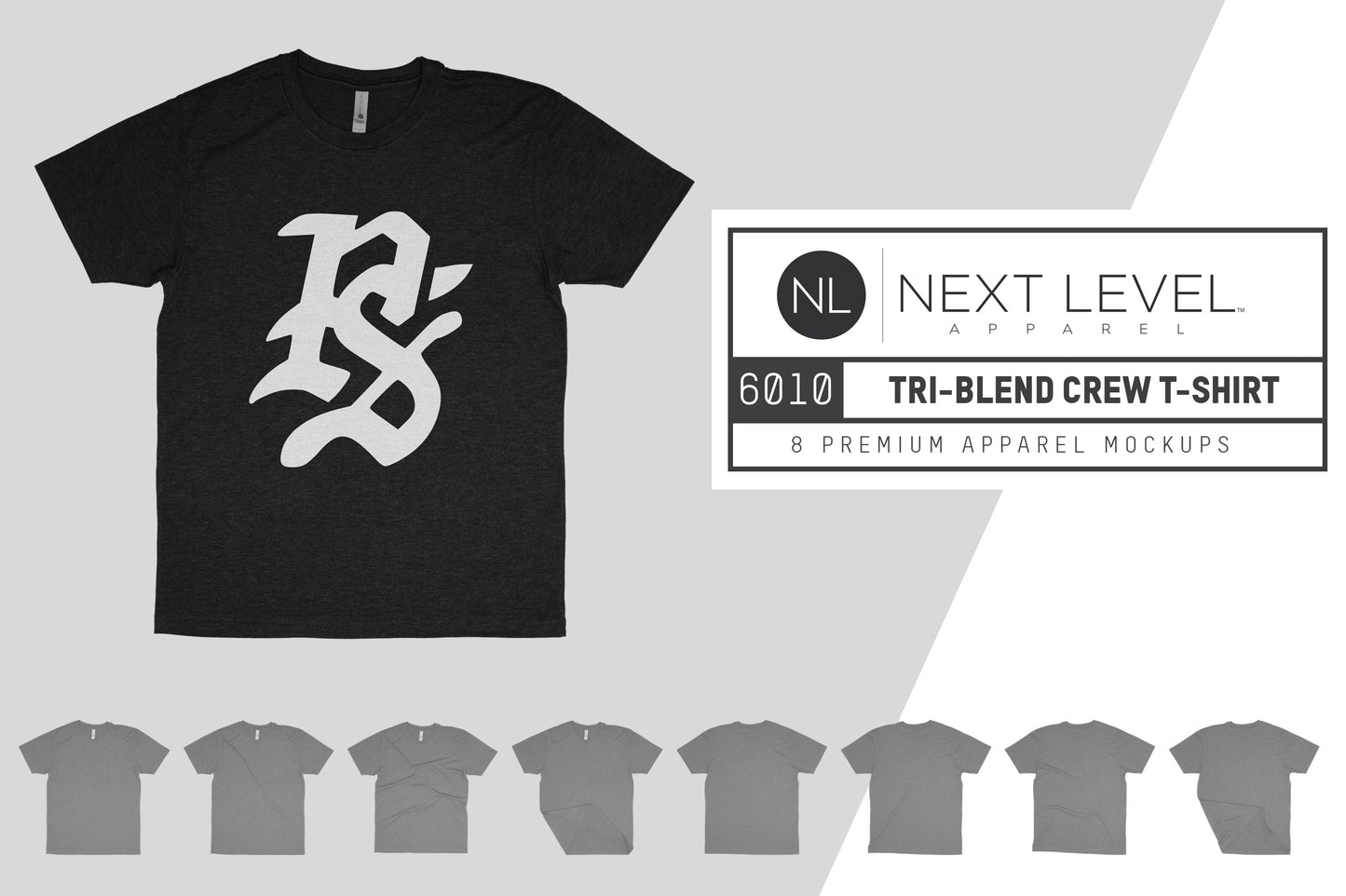 Next Level 6010 Tri-Blend Crew T-Shirt Mockups