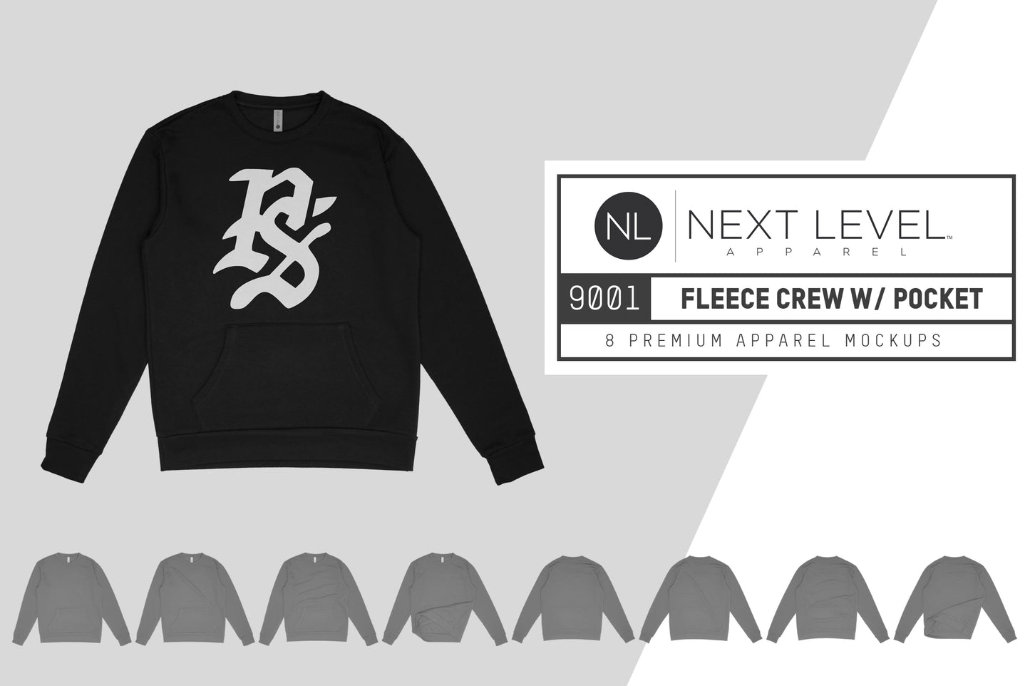 Next Level 9001 Fleece Crew W/ Pocket Mockups