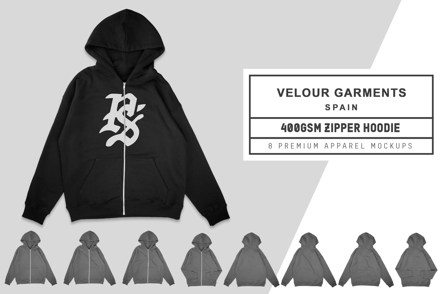 Velour Garments 400GSM Zipper Hoodie Mockups