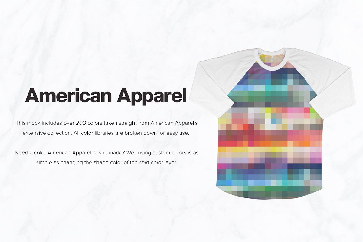 American Apparel BB453 Unisex 50/50 Raglan 3/4 Sleeve T-Shirt Mockups