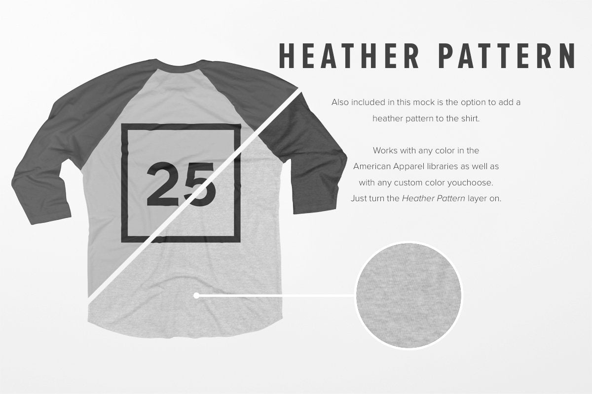 American Apparel BB453 Unisex 50/50 Raglan 3/4 Sleeve T-Shirt Mockups