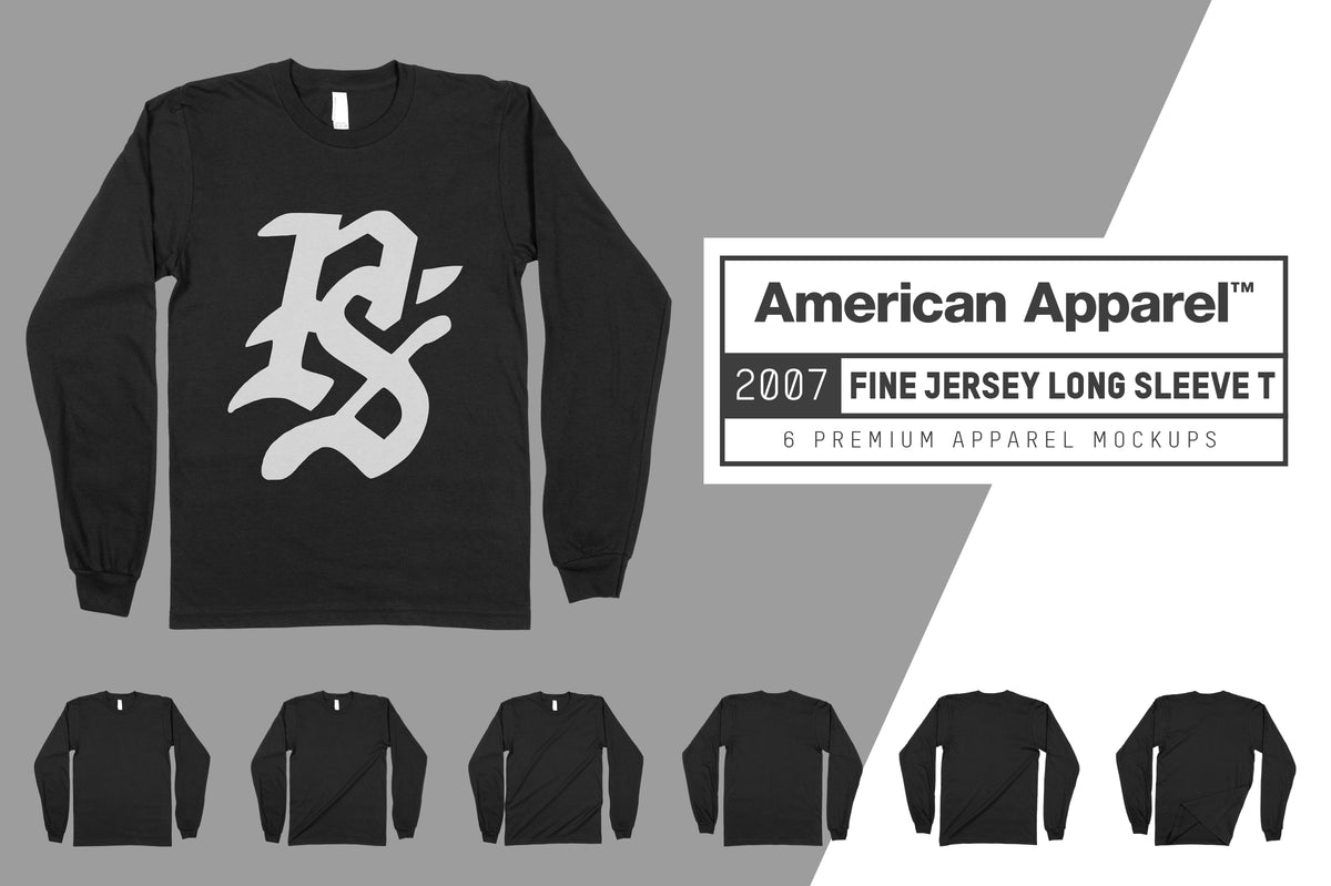 American Apparel 2007 Fine Jersey Crewneck Long Sleeve T-Shirt Mockups
