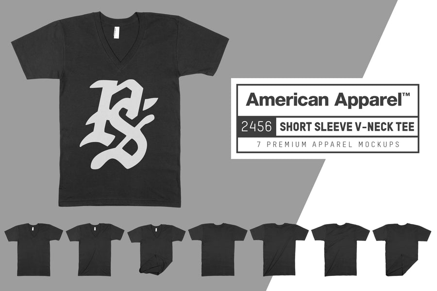 American Apparel 2456 Unisex Fine Jersey V-Neck T-Shirt Mockups