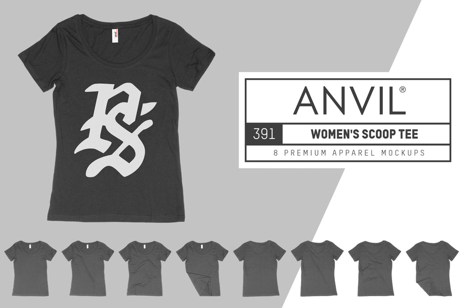 Anvil Knitwear 391 Women's Featherweight Scoop T-Shirt Mockups