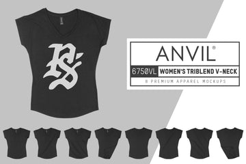 Anvil Knitwear 6750VL Women's Tri-Blend V-Neck T-Shirt Mockups