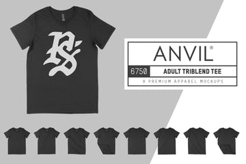 Anvil Knitwear 6750 Triblend Crewneck T-Shirt Mockups
