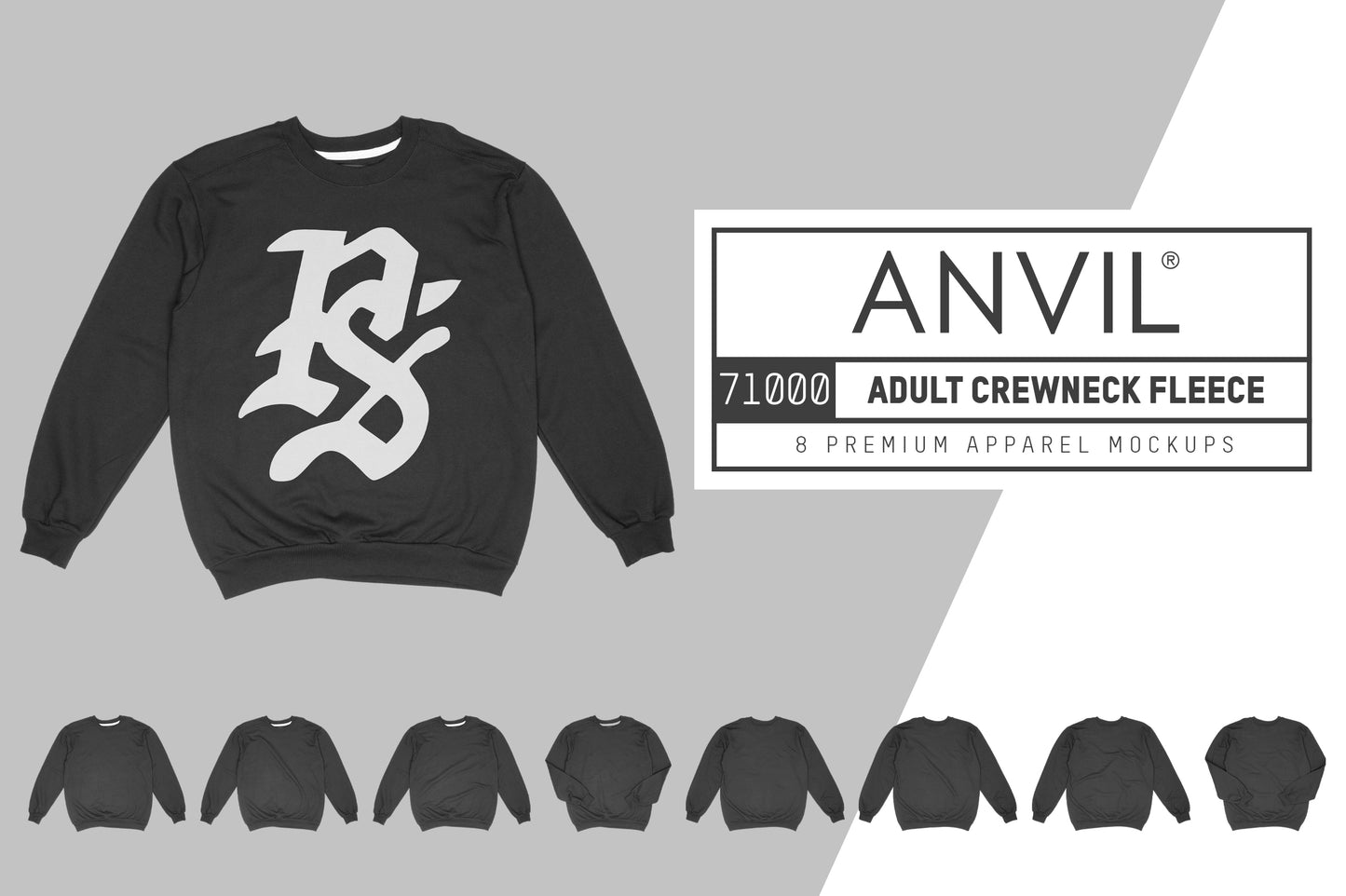 Anvil Knitwear 71000 Adult Crewneck Fleece Mockups