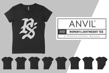 Anvil Knitwear 880 Women's Lightweight Ringspun Fitted T-Shirt Mockups