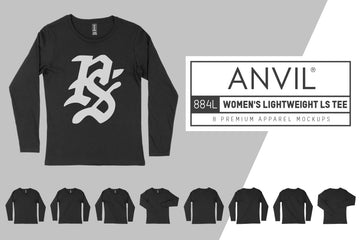 Anvil Knitwear 884L Women's Lightweight Long Sleeve T-Shirt Mockups