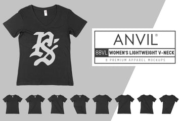 Anvil Knitwear 88VL Women's Lightweight V-Neck T-Shirt Mockups