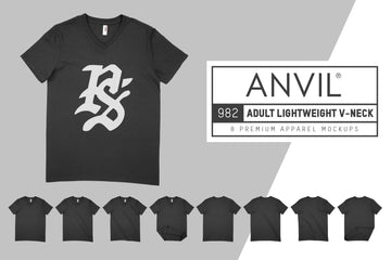 Anvil Knitwear 982 Adult Lightweight V-Neck T-Shirt Mockups