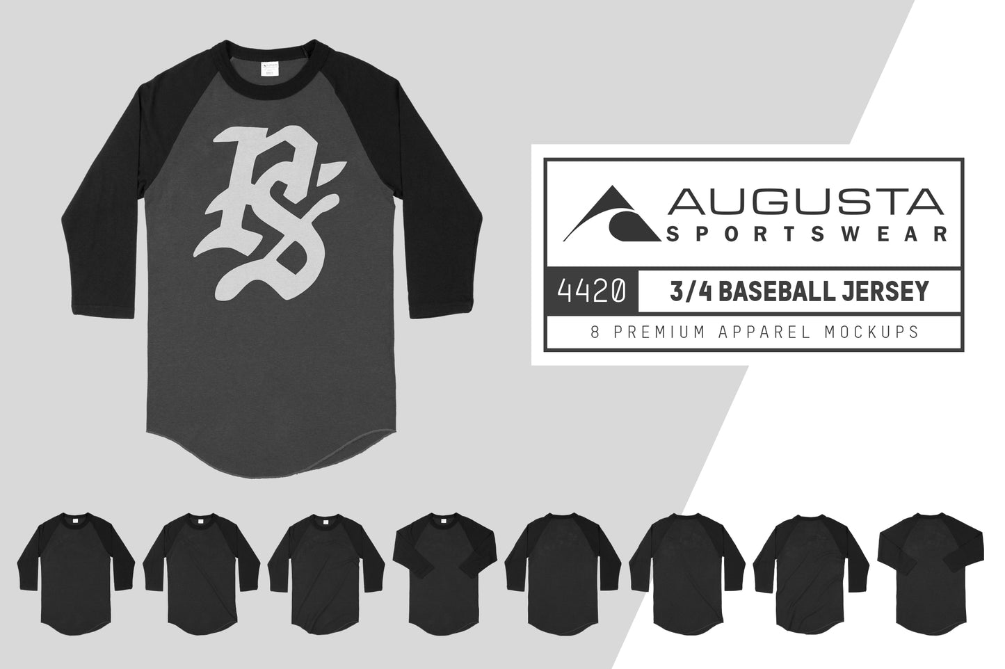 Augusta Sportswear 4420 3/4 Sleeve Baseball Jersey Mockups