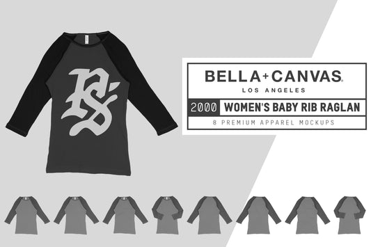 Bella + Canvas 2000 Women's 3/4 Raglan Mockups