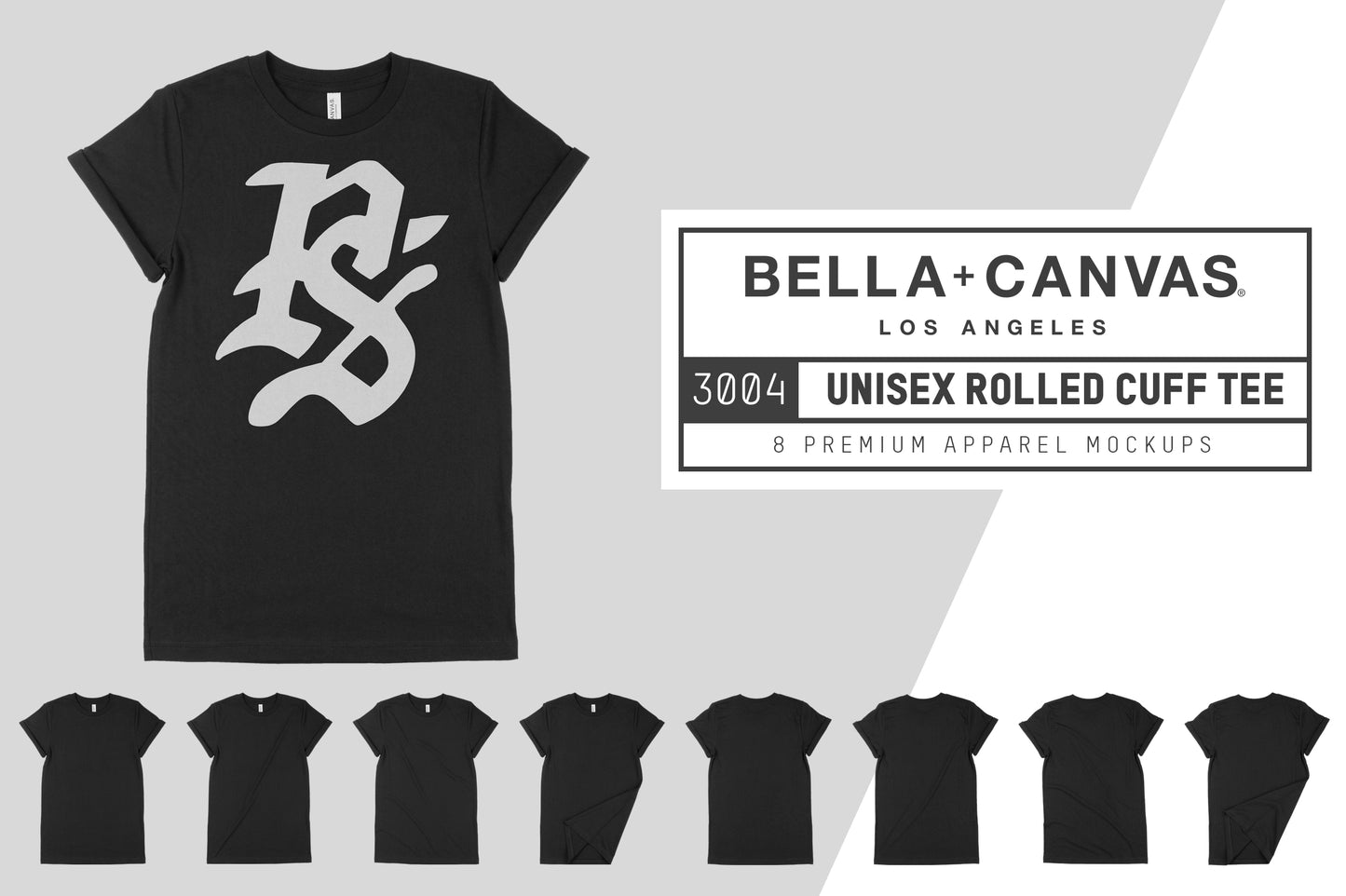 Bella + Canvas 3004 Rolled Cuff T-Shirt Mockups