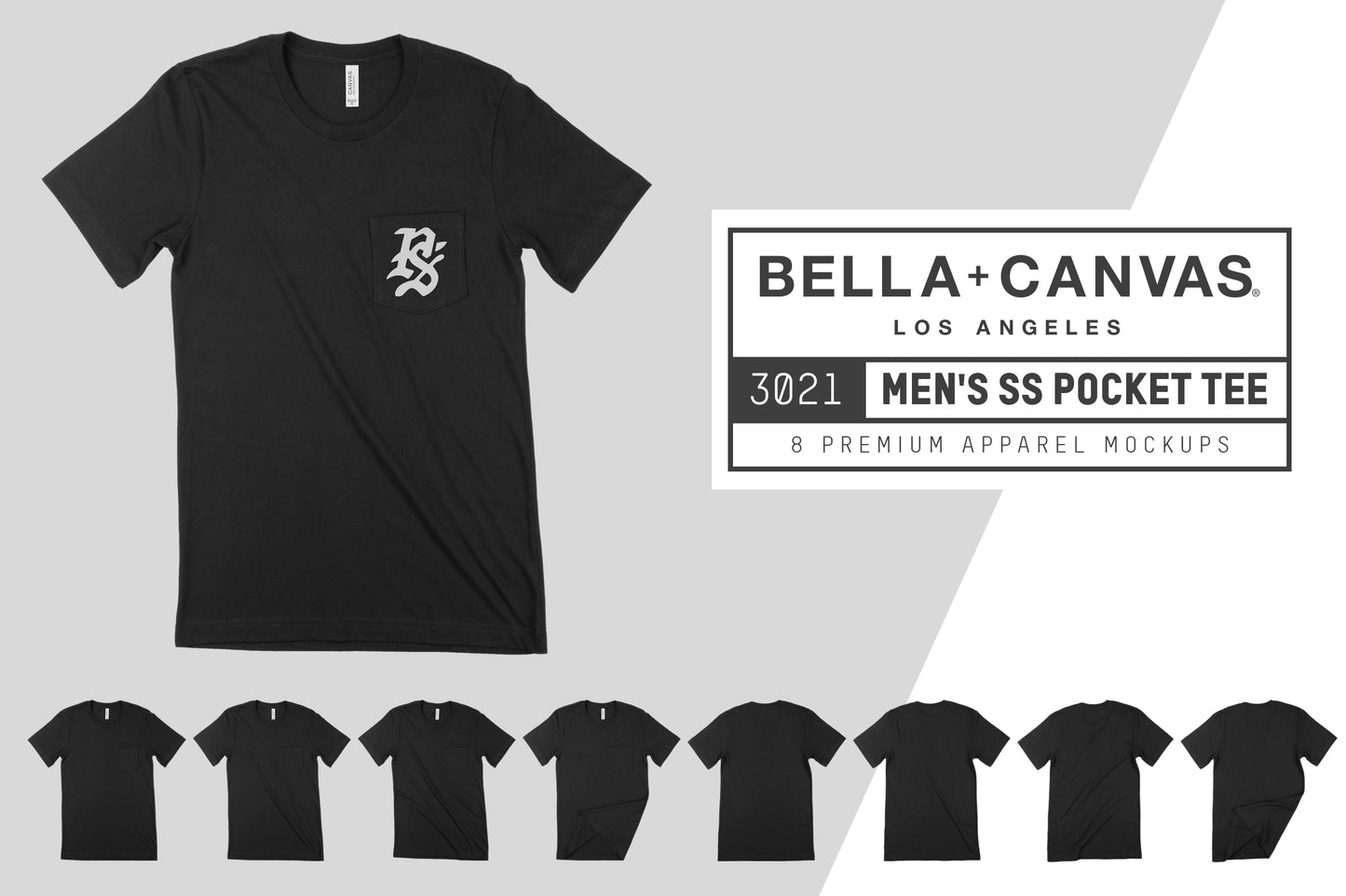 Bella + Canvas 3021 Pocket T-Shirt Mockups