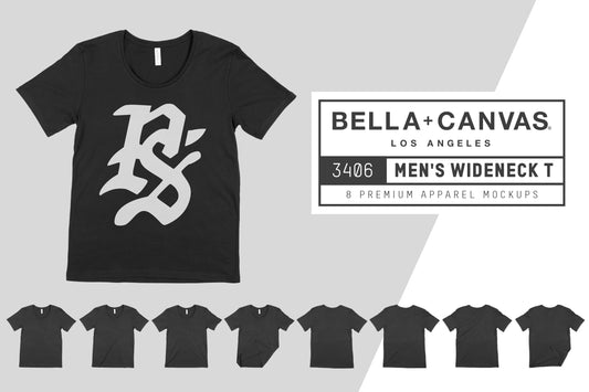 Bella + Canvas 3406 Men's Wide Neck T-Shirt Mockups