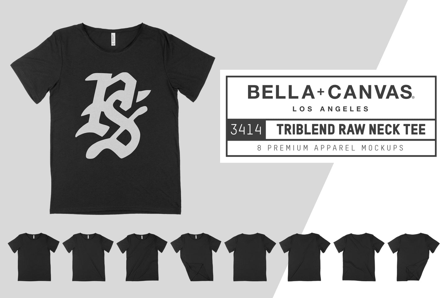 Bella + Canvas 3414 Raw Neck T-Shirt Mockups