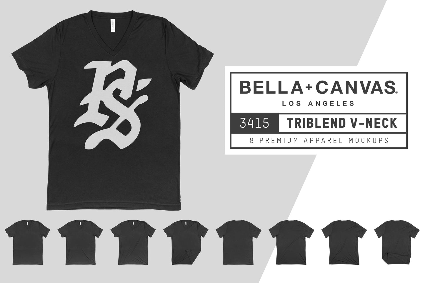 Bella + Canvas 3415 Unisex Triblend V-Neck Mockups