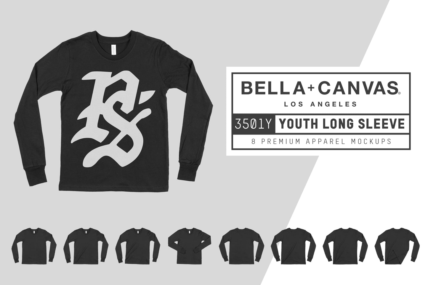 Bella + Canvas 3501Y Youth Longsleeve T-Shirt Mockups