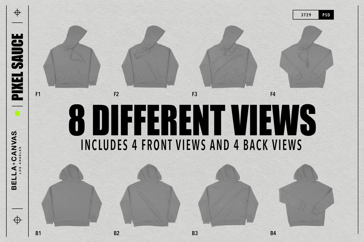 Bella + Canvas 3729 Pullover Hoodie Mockups