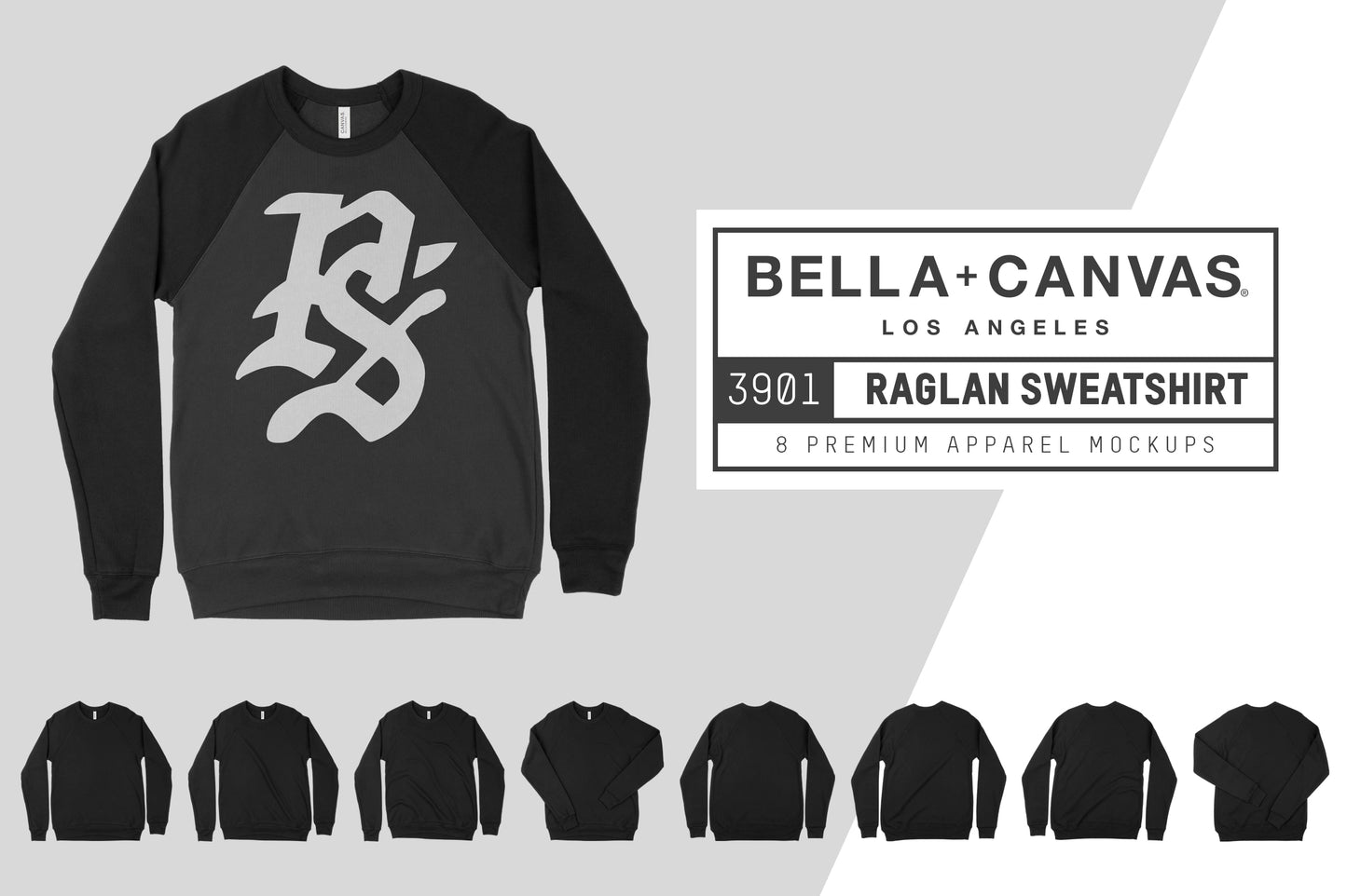 Bella + Canvas 3901 Raglan Sweatshirt Mockups