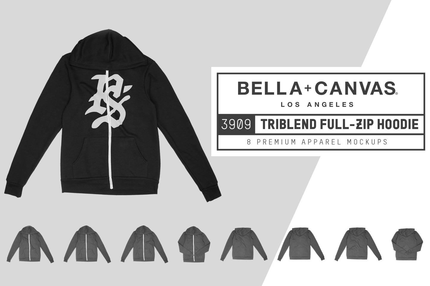 Bella + Canvas 3909 Full Zip Hoodie Mockups