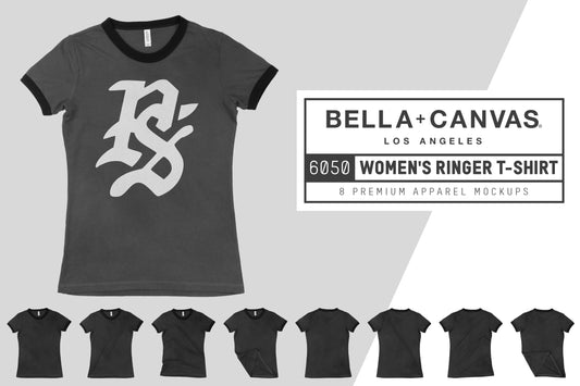 Bella + Canvas 6050 Women's Ringer T-Shirt Mockups