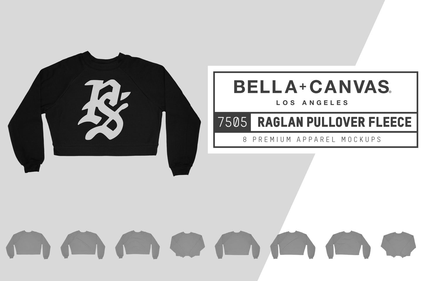 Bella + Canvas 7505 Raglan Pullover Fleece Mockups