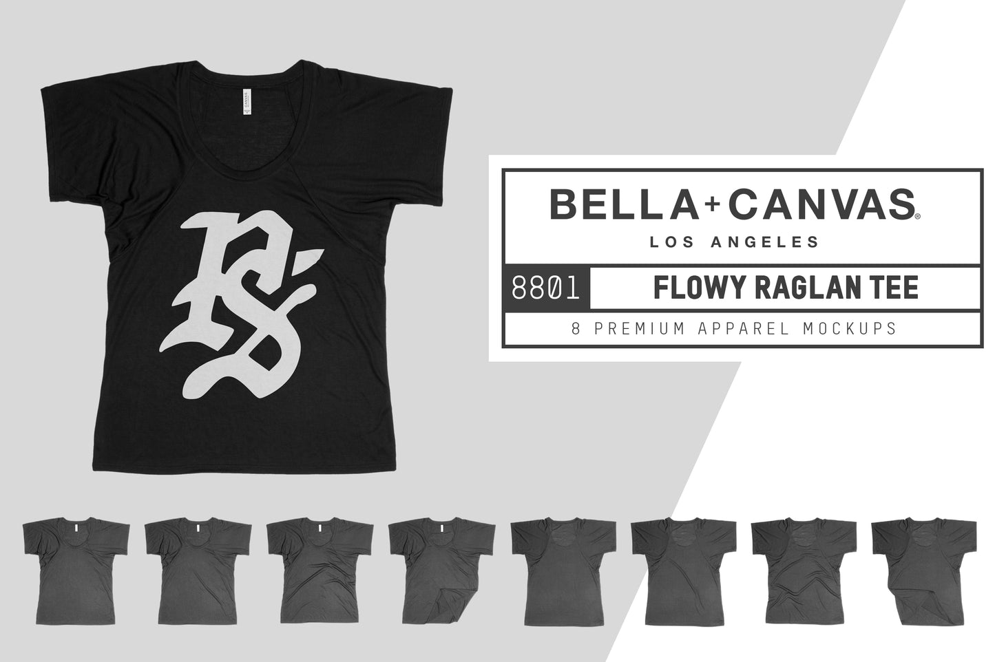 Bella + Canvas 8801 Flowy Raglan T-Shirt  Mockups