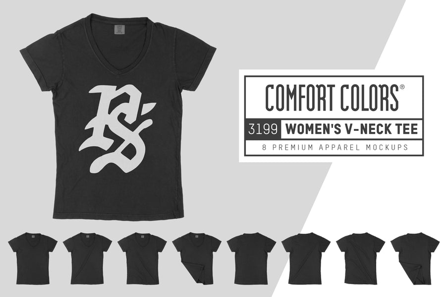 Comfort Colors 3199 Women's V-Neck Mockups