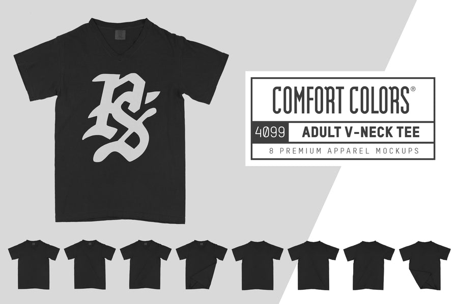 Comfort Colors 4099 Adult V-Neck T-Shirt Mockups
