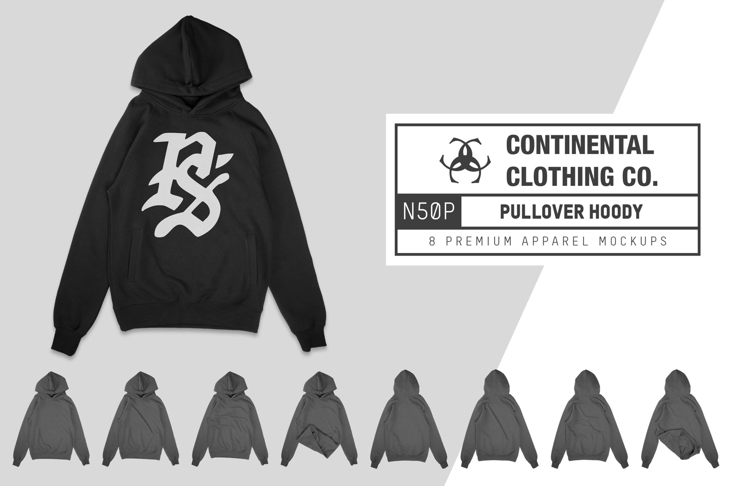 Continental Clothing N50P Pullover Hoody Mockups