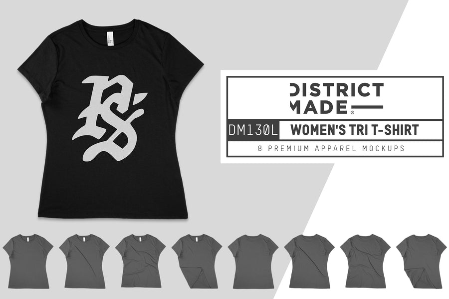 District Made DM130L Tri Crew T-Shirt Mockups