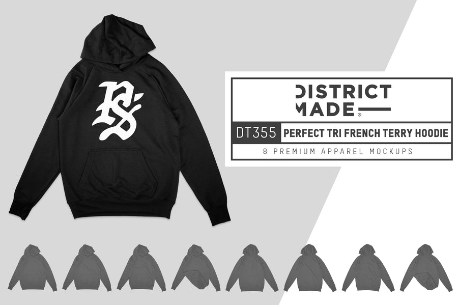 District Made DT355 Perfect Tri French Terry Hoodie Mockups