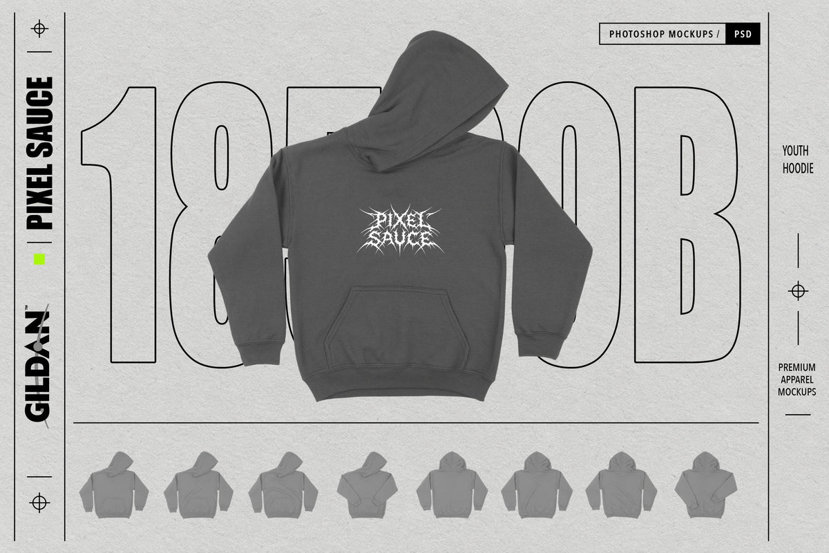 Gildan 18500B Youth Hoodie Mockups