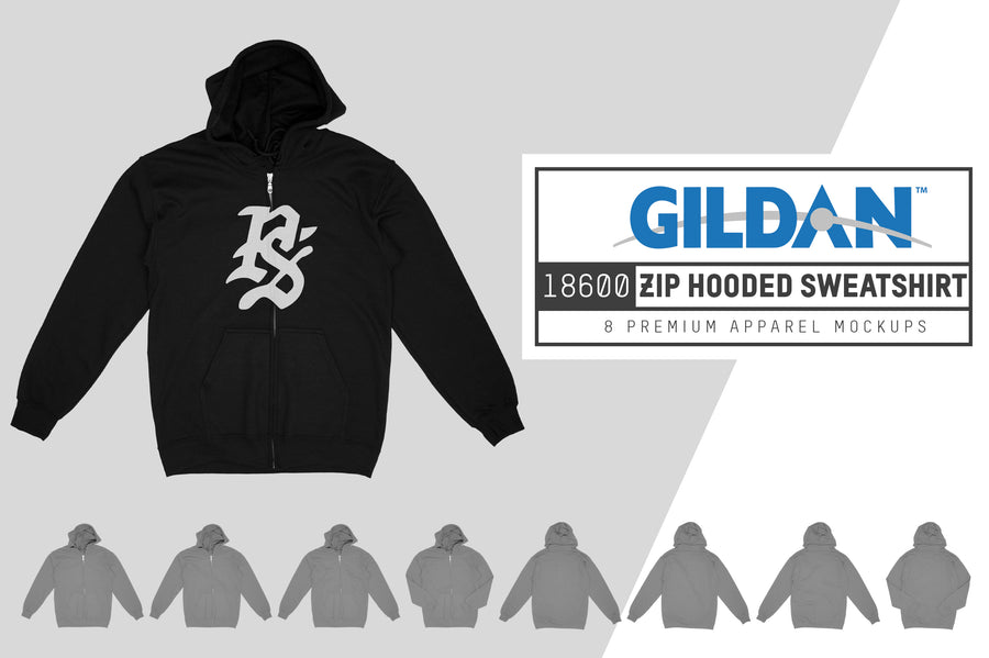 Gildan 18600 Zip Hooded Sweatshirt Mockups