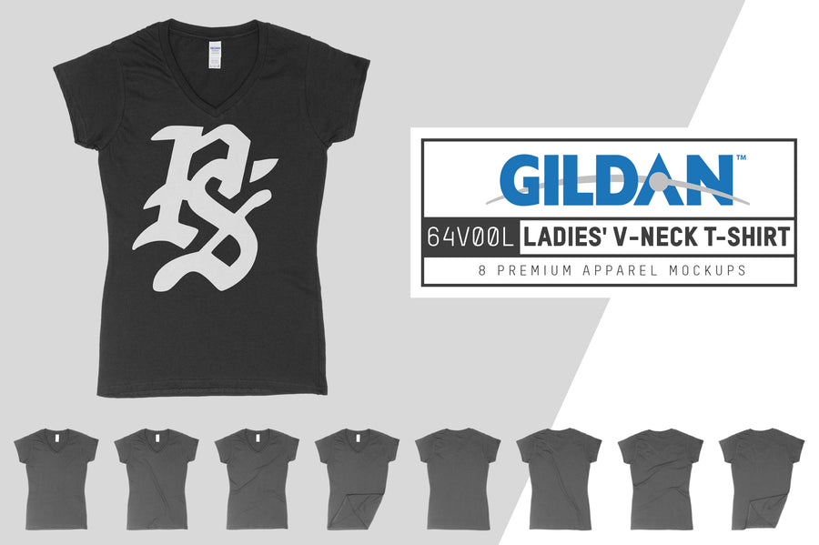 Gildan 64V00L Ladies' V-Neck T-Shirt Mockups