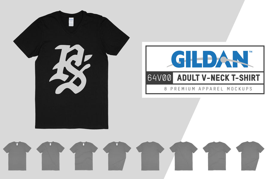 Gildan 64V00 Adult V-Neck T-Shirt Mockups