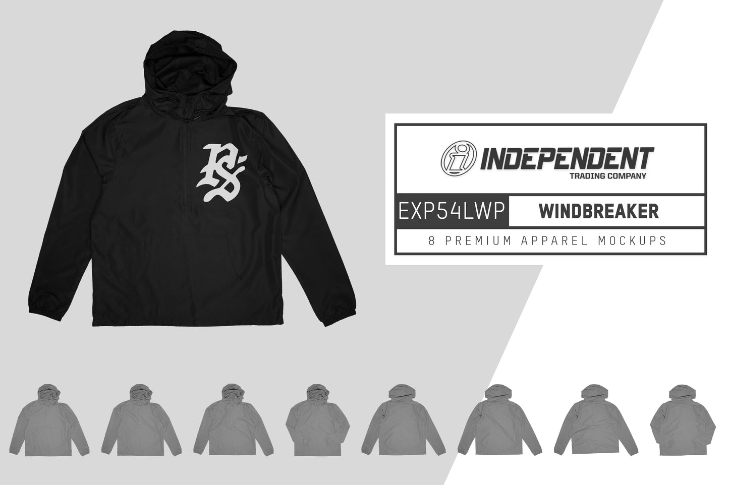 Independent EXP54LWP Lightweight Pullover Windbreaker Mockups