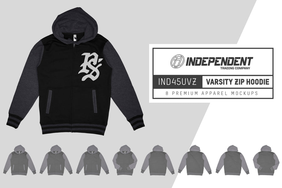 Independent IND45UVZ Varsity Zip Hoodie Mockups