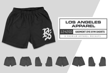 Los Angeles Apparel 1242GD Garment Dye Gym Shorts Mockups