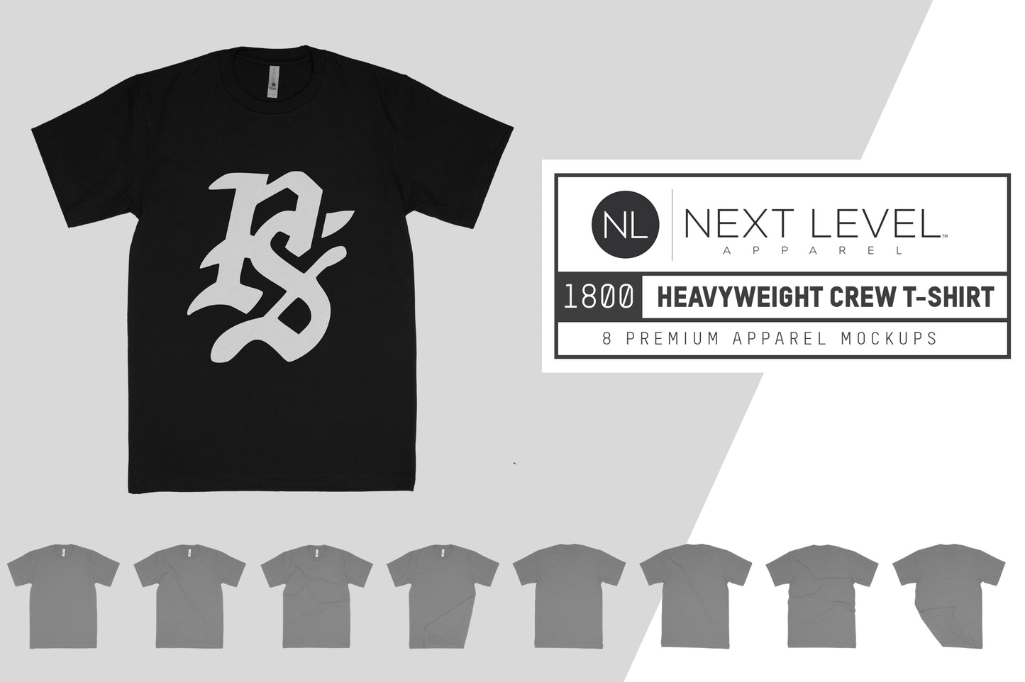 Next Level 1800 Heavyweight Crew T-Shirt Mockups