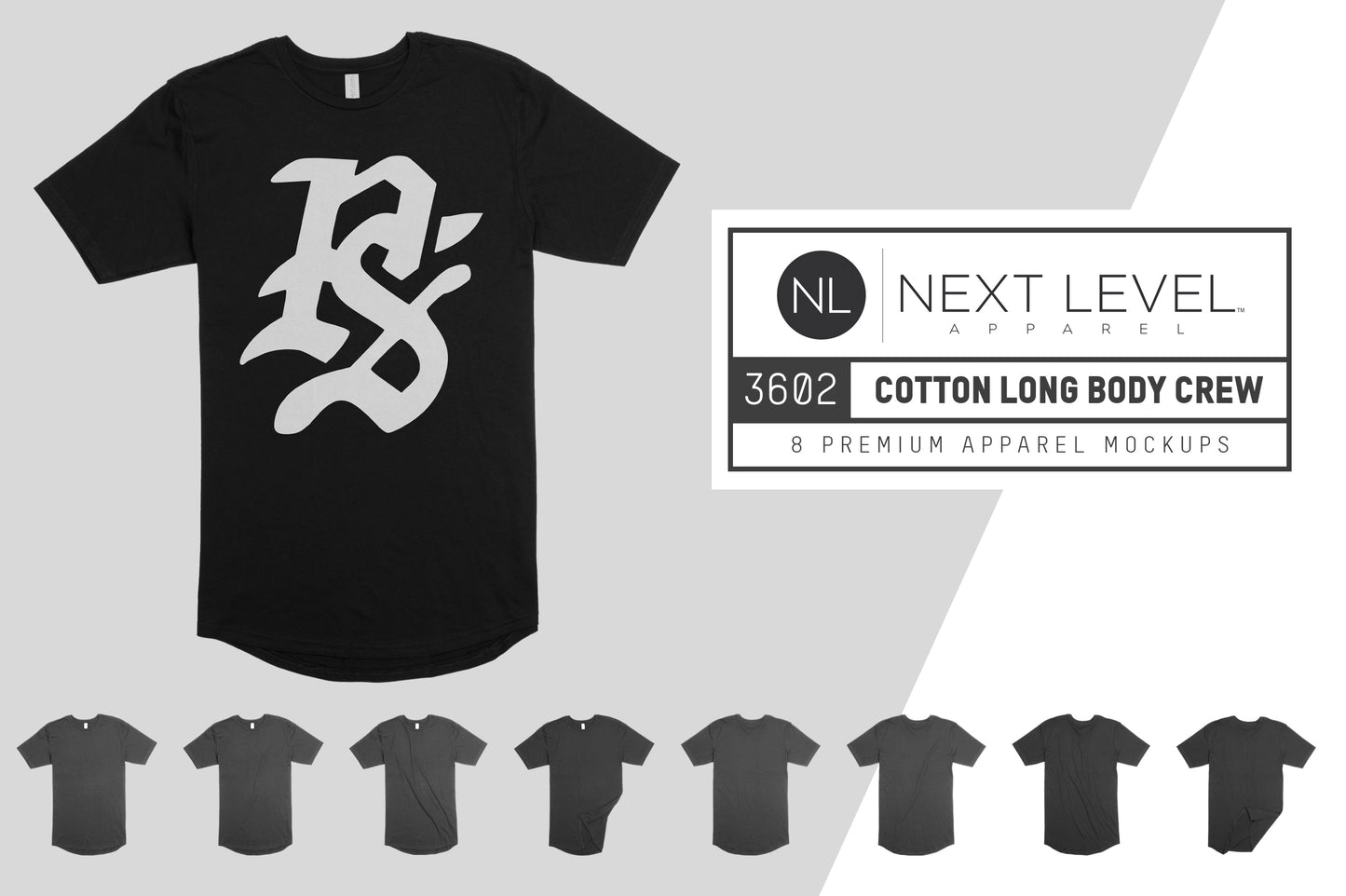 Next Level 3602 Long Body Crew T-Shirt Mockups