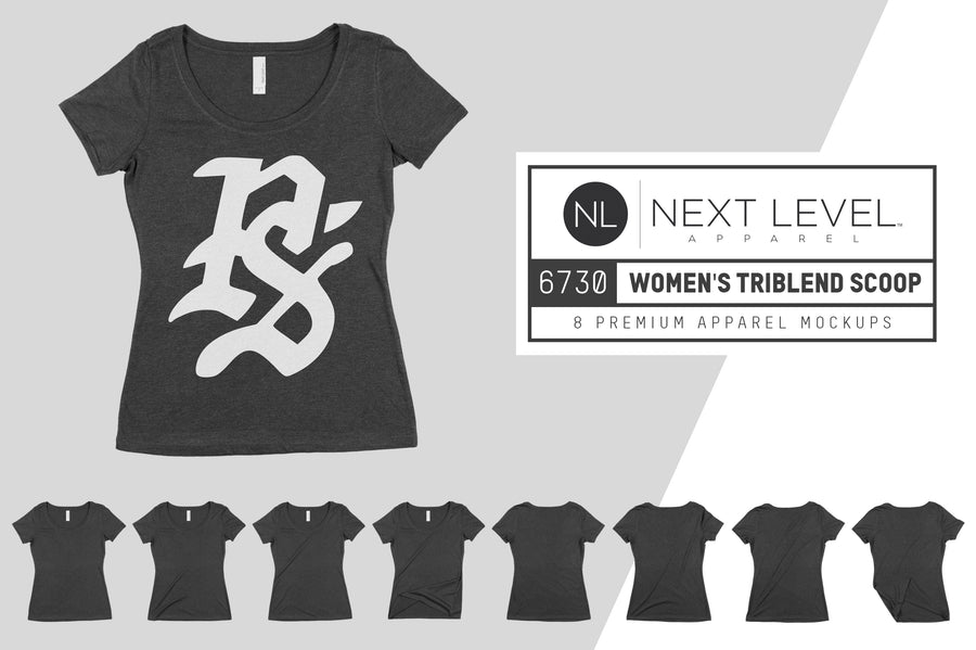 Next Level 6730 Women's Triblend Scoop Neck T-Shirt Mockups